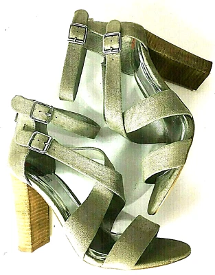 Sandalia Carlos Santana Tacón Alto Mujer 10M Punta Abierta Gris Gamuza Correa Tacón Grueso Foto 1 de 4