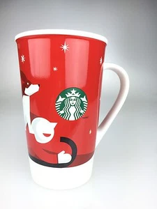 Starbucks Mug Coffee Cup Tall Red Dog Boy Sled Christmas Holiday Bone China 2011 - Picture 1 of 5
