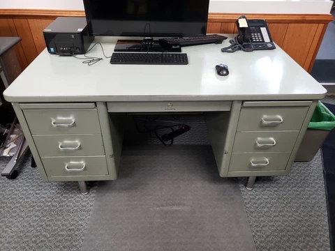 Steelcase Green Steel Tanker Desk w/ Drawers Cover
