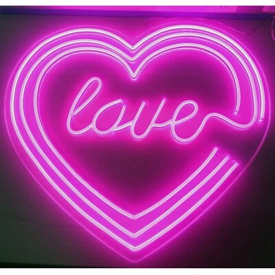 Letrero de neón AMOR en forma de corazón luz LED obras de arte visuales boda festival lámpara decoración Foto 1 de 4