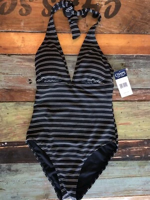 Chaps Traje De Baño Mujer Una 1 Pieza Talla 4 Negro Blanco Rayas Estilo Halter NUEVO NUEVO CON ETIQUETAS Foto 1 de 4