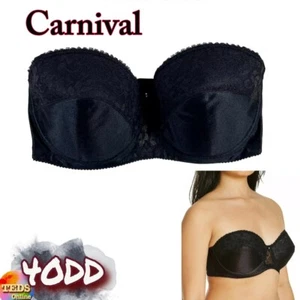 NWT Carnival Women's 40DD Full Coverage Strapless Underwire Bra 123 Black - Picture 1 of 10