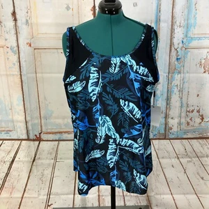 Hanna Nikole Tankini Swim Top Tummy Control 1 Piece Top Only Leaf Design 22W NWT - Picture 1 of 12