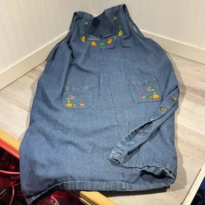 VTG Argee Denim Dress Womens XXXL Floral Embroidered Cottagecore Modest Granny - Foto 1 di 7