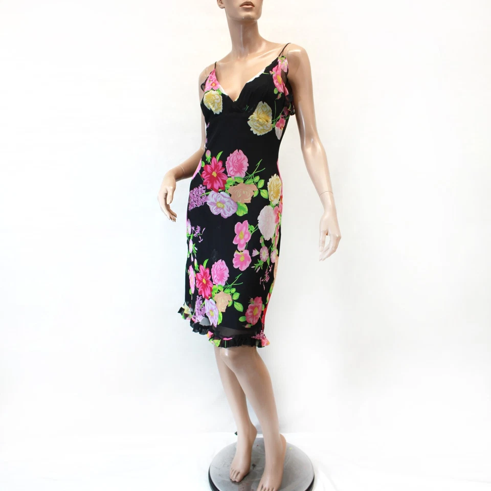 Vestido babydoll de hadas forrado de seda estampado floral Tessuto Y2K sin mangas XS Foto 1 de 4