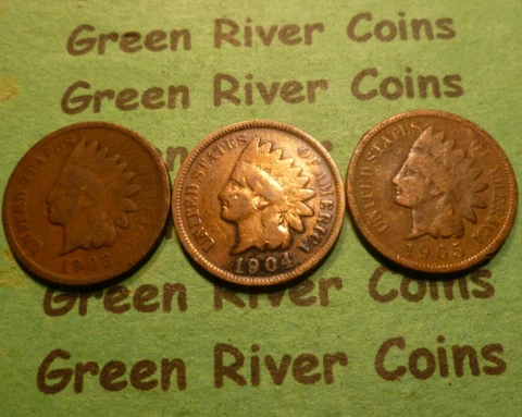 Indian Head Cent Penny Three consecutive coin Lot  , 1903, 1904 1905  Cents Cover
