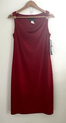 Vtg Y2K Alex Evenings Cocktail Dress 12P Red Gold Brooch Cowl Neck Mobwife NWT - Image 1 of 4