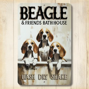 Beagle Bathroom Sign wall art bathhouse bath funny metal tin dog plaque handmade - Picture 1 of 6
