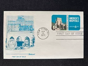 UX60 America's Hospitals Postcard FDC Fleetwood Sep 16 1971 New York NY - Picture 1 of 2