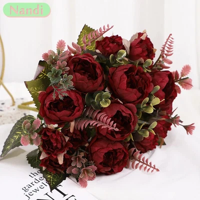 9 Heads Artificial Rose Silk Flowers Wedding Arch Home Living Room Decor - Imagem 1 de 4