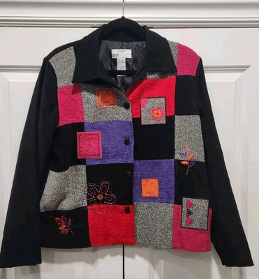 Винтажный цвет блок лоскутное одеяло вышитый корет женщин M пальто куртка с подкладкой блейзер - Изображение 1 из 4