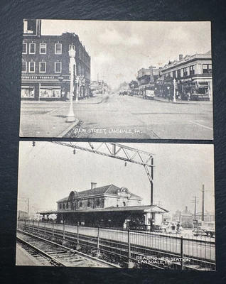 POSTALES DE COLECCIÓN LANSDALE PA: ESTACIÓN DE TREN DE LECTURA Y CALLE PRINCIPAL USP34 Foto 1 de 4