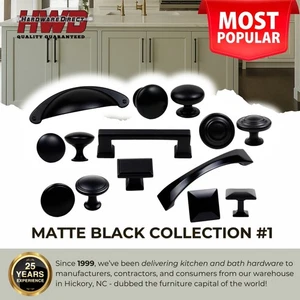 Knobs Handles Pulls Matte Black Popular Kitchen Bath Cabinet Round Modern Square - Picture 1 of 32