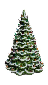 Alberta Keramik Weihnachtsbaum 18" beleuchtet Vintage grün Schnee Spitzen • 12" am Sockel - Bild 1 von 10