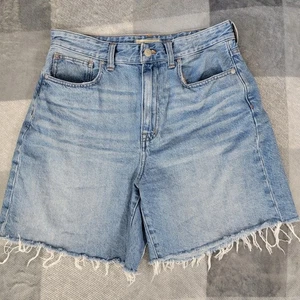 Madewell Baggy Jean Shorts Mom Shorts High Rise Frayed Hem Light Denim Size 29 - Picture 1 of 10