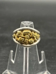Men's Custom Ring Size 7.5. Real Gold Nuggets & Silver, 8 Grams *VERY UNIQUE - Picture 1 of 15
