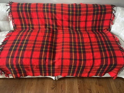 Antigo Faribo Moinho de Lã Xadrez Vermelho Acrílico Franjas Estádio/Cobertor de Arremesso 53x54 - Imagem 1 de 4