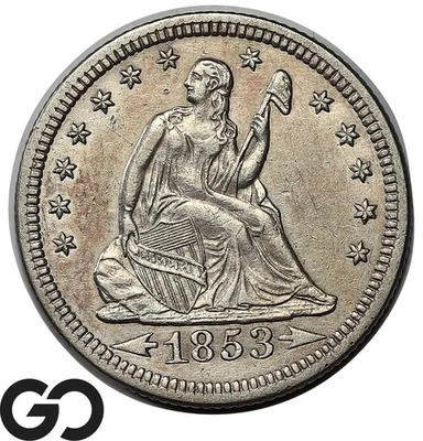 1853 Seated Liberty Quarter, Arrows & Rays, Choice AU++/Unc, Tough Type Piece! - Image 1 of 3