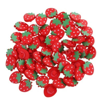 50pcs Strawberry Shape Wood Shaft Buttons Embellishments For - Image 1 of 4