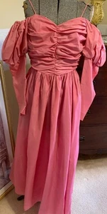 Vintage 90’s Bubblegum Pink Puff Sleeve Off Shoulder Gown (flaws) Size SMALL - Picture 1 of 10
