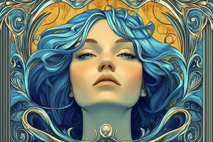 Canvas Art Blue Haired Woman Gold Art Deco Wall Picture Poster Print - Picture 1 of 22