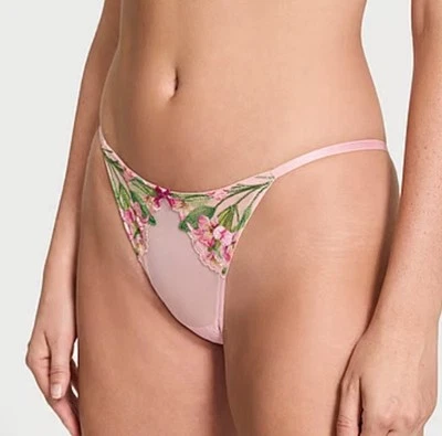 Victorias Secret DA Brazilian Panty Floral Embroidery Sheer Pink Mesh XL NWT - Image 1 of 4