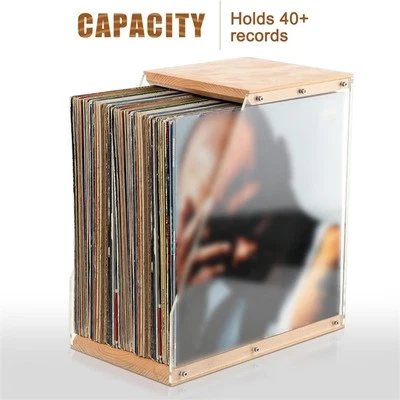 Tabletop Vinyl Record Holder Wood Acrylic Album Storage Box for Photo DVD CD - Image 1 of 4