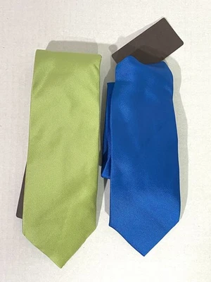 Lote de 2 gravatas de seda CHURCH'S feitas na Itália verde azul - Imagem 1 de 3