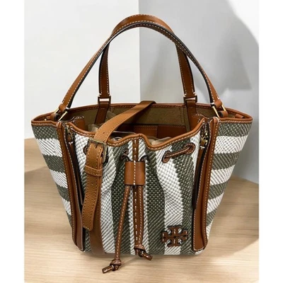 Bolsa satchel Tory Burch McGraw listra libélula cordão - Imagem 1 de 4