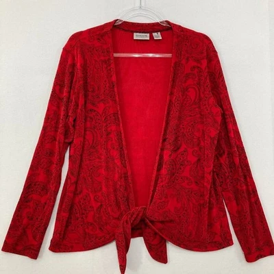 Chico's Travelers size Large/2 Paisley Boho Tie Front Slinky Knit Jacket - Image 1 of 4