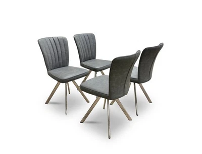 Furniture Village 'Vegas' Dark Grey Faux Leather Swivel Dining Chairs - Set of 4 - Image 1 of 4