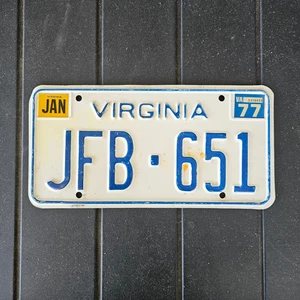 Vintage 1977 Virginia License Plate 1970's White JFB 651 - Picture 1 of 2
