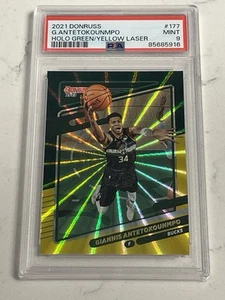 2021 Donruss Holo Green Yellow Laser #177 Giannis Antetokounmpo PSA 9 MINT 📈 - Picture 1 of 2
