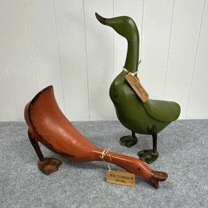 Lot of 2 - SMITH & HAWKEN Artisan Carved Teak Wood Ducks - Please Read Descript. - Picture 1 of 22