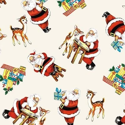 MICHAEL MILLER FABRICS RETRO VINTAGE CHRISTMAS SANTA ON CREAM HOLLY JOLLY BY MICHAEL MILLER FABRIC HY
