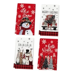 Snowman Truck Xmas Trees Santa Claus Merry Christmas Kitchen Towels Dish Red - Picture 1 of 7