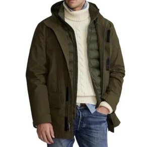 Polo Ralph Lauren 3 In 1 System Field Jacket Mens Olive Green Hooded Zip Sz L - Picture 1 of 7