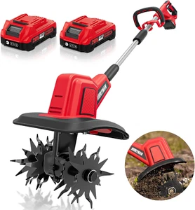 20V Cordless Tiller Cultivator, 360RPM Electric Garden Tiller, with 2 * 2.0Ah Ba - Picture 1 of 7