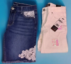 Girls Pants Lot Of 2 Size 12 Star Ride Pants Jordache Capris Lace Sequence Shine - Picture 1 of 16