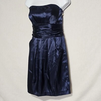 Davids Bridal Dress Sz 10 Satin Sheath Strapless Navy Bridesmaid Wedding Party - Image 1 of 4