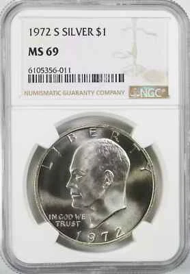 1972 S EISENHOWER IKE DOLLAR $1 SILVER NGC CERTIFIED MS 69 MINT STATE UNC (011) - Image 1 of 4