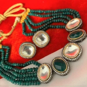 Pakistani Indian Kundan Choker Traditional Jewelry Meenakari Style Necklace Set - Picture 1 of 1