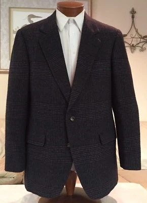 Barrister Mens Blue Plaid 2 Btn 100% Camel Hair Blazer Sz 44 L MINT! - Image 1 of 4