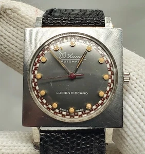 Vintage Luccard Automatic Day Men's Square Wristwatch Lucien Piccard 27mm Works - Picture 1 of 14