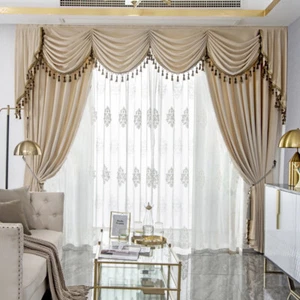 Custom simple finished beige bedroom velvet cloth curtain valance drape C1798 - Picture 1 of 5