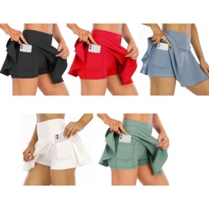 Women Pleated Tennis Skirt with Pockets Inner Shorts Athletic Golf Skorts Skirts - Picture 1 of 33