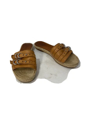 Rag & Bone Jules Espadrille Leather Slide Flat Sandals-Brass Accents-Size 6 - Image 1 of 4