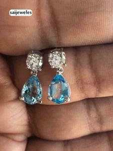 Pendientes de tachuelas de aguamarina en forma de pera creados en laboratorio con acabado en oro blanco de 14 K de 2,50 quilates - Imagen 1 de 5