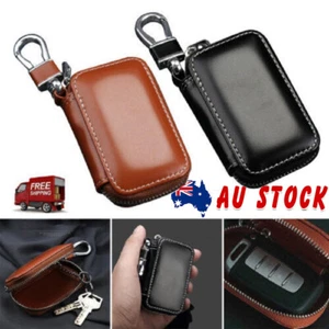 Car Key Case Wallet Leather Cage Fob Pouch Keyless Bag Purse Zipper Case - Picture 1 of 12