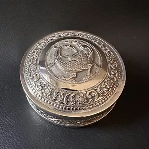 STUNNING ANTIQUE HALLMARKED PS & BRO CEYLON STERLING SILVER LIDDED TRINKET BOX - Picture 1 of 7